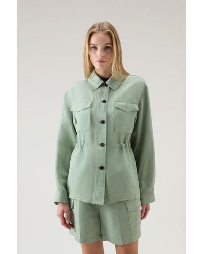 Woolrich Overshirt In Linen Blend - Green