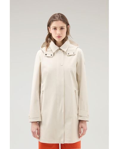 Woolrich High Tech Nylon Trench Coat With Detachable Hood - Natural