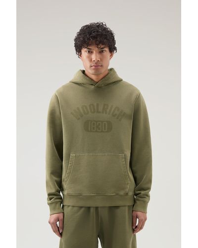 Woolrich Garment-dyed 1830 Hoodie In Pure Cotton - Green