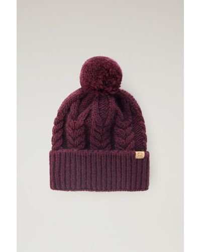 Woolrich Beanie In Wool And Alpaca Blend With Pom-pom - Red