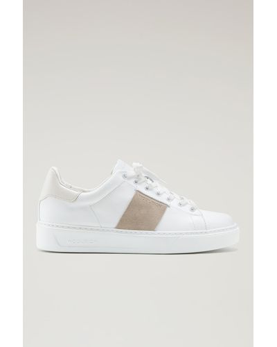 Woolrich Classic Court Sneakers In Leather With Contrast Suede Side Band - Multicolor