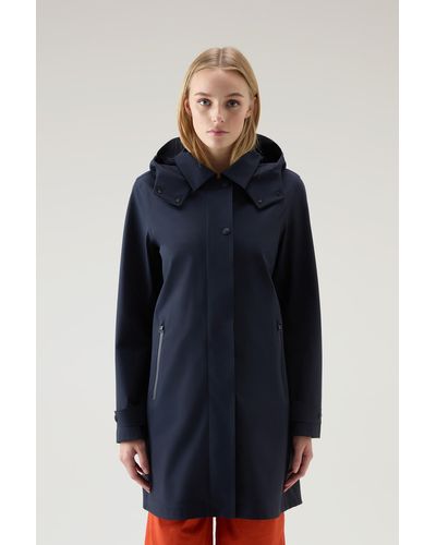 Woolrich High Tech Nylon Trench Coat With Detachable Hood - Blue