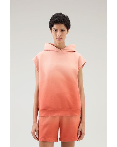 Woolrich Sleeveless Hoodie In Garment-dyed Pure Cotton - Orange