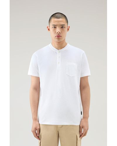 Woolrich Henley T-shirt In A Cotton-linen Blend - White