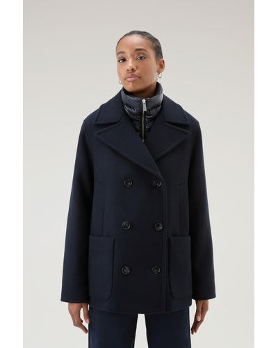 Woolrich 2-in-1 Sideline Coat In Manteco Recycled Wool Blend - Blue