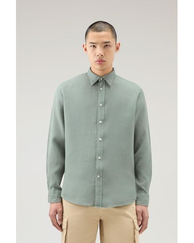 Woolrich Garment-dyed Pure Linen Shirt - Green