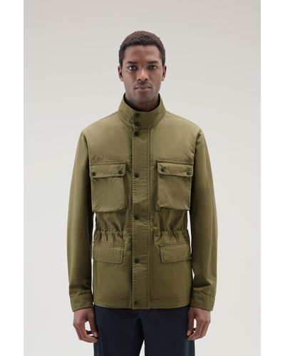 Woolrich Field Jacket In Cotton-linen Blend - Green