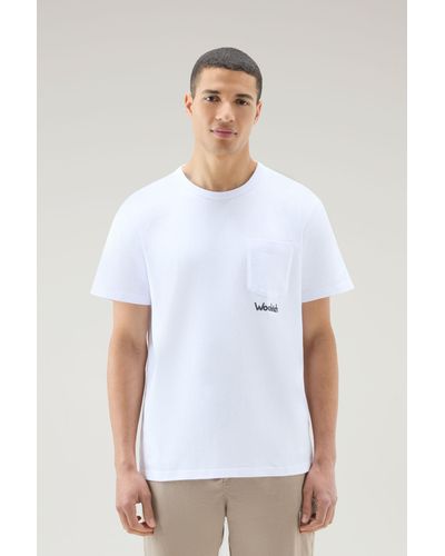 Woolrich Pure Cotton T-shirt With Trail Print - White