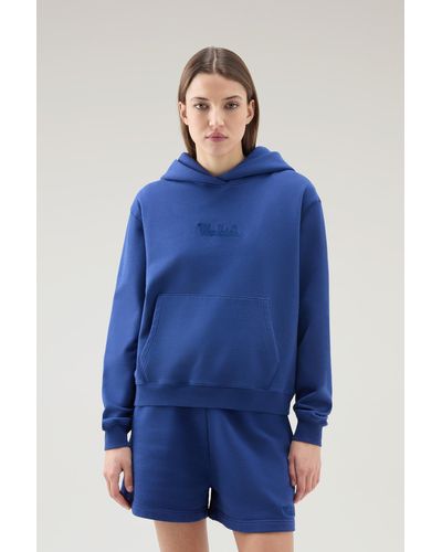 Woolrich Sweatshirt In Pure Cotton With Hood And Embroidered Logo - Blue