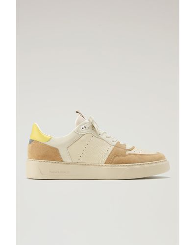 Woolrich Classic Basket Sneakers In Soft Leather And Suede - Natural