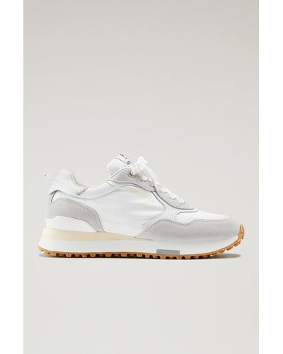 Woolrich Retro Leather Sneakers With Nylon Details - White