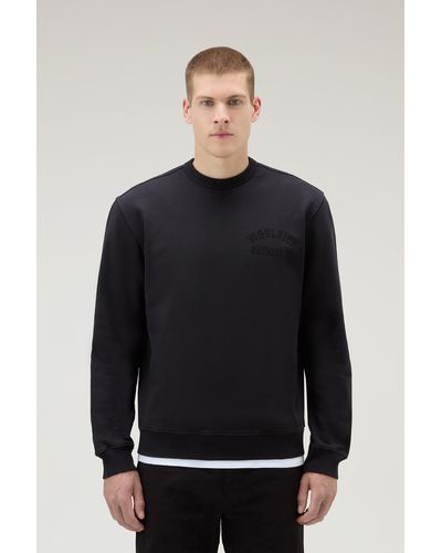 Woolrich Crewneck Sweatshirt In Pure Cotton - Black