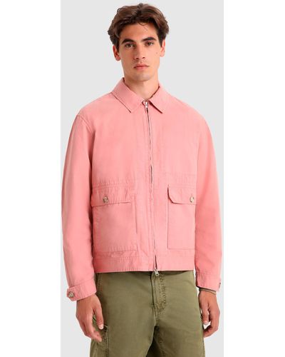 Woolrich Crew Short Jacket In Soft Garment-dyed Cotton - Pink