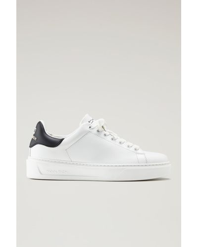 Woolrich Classic Court Sneakers In Soft Calf Leather With Contrast Rear Patch - White