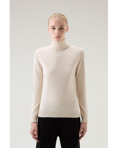 Woolrich Turtleneck Sweater In Wool Blend - Natural