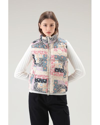 Woolrich Pennsylvania Quilted Vest With Patchwork Print Cream Patchwork - Natural