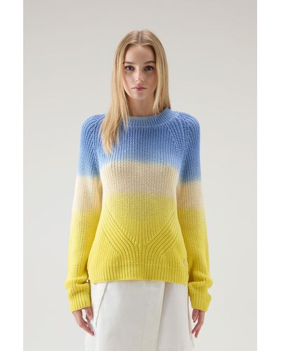 Woolrich Garment-dyed Crewneck Sweater In Pure Cotton - Yellow