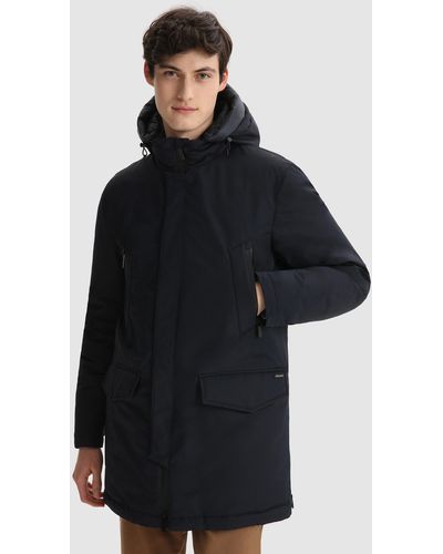 Woolrich Polarguard Parka In Mixed Nylon And Italian Wool - Blue