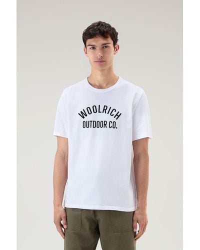 Woolrich T-shirt In Pure Cotton With Text White - Multicolor