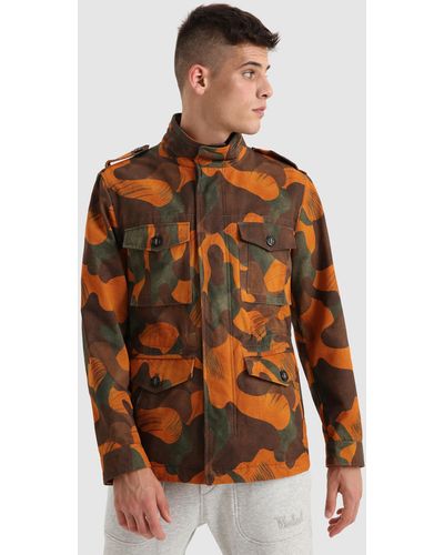 Woolrich Easton Field Jacket In Camouflage Cotton - Orange