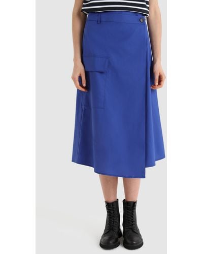 Woolrich Wrap Skirt In Cotton Poplin - Blue