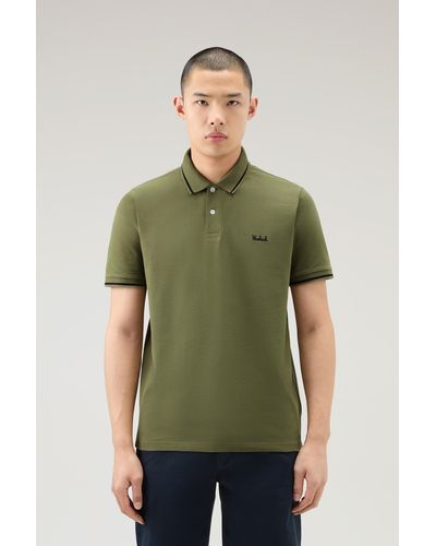 Woolrich Monterey Polo Shirt In Stretch Cotton Piquet With Striped Edges - Green