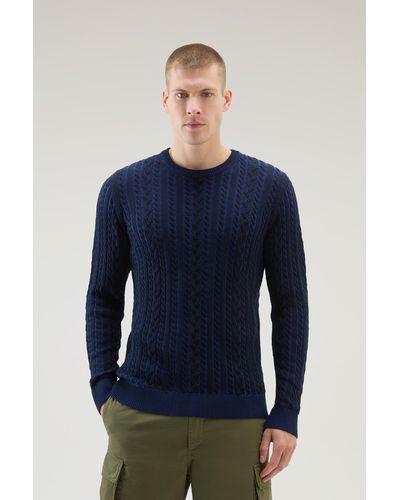 Woolrich Vanisè Crewneck Sweater In Pure Cotton - Blue
