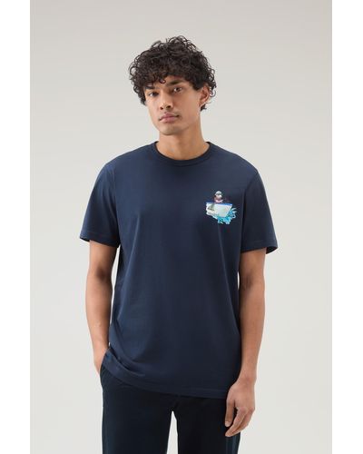 Woolrich Pure Cotton T-shirt With Graphic Print - Blue