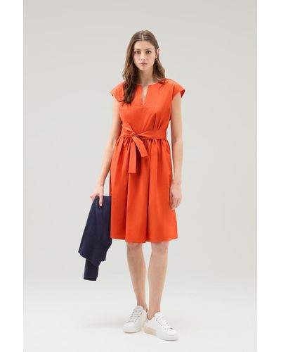 Woolrich Vestito corto in popeline di puro cotone arancione - Rosso