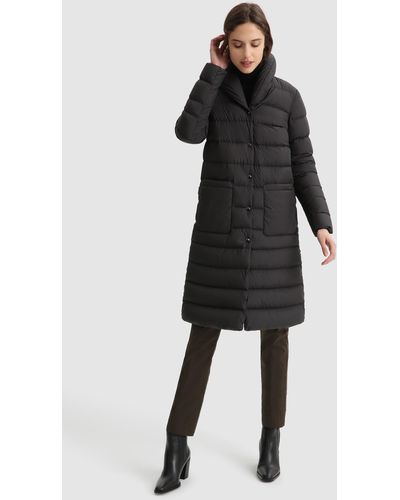 Woolrich Ellis Long Coat With Horizontal Quilting - Black