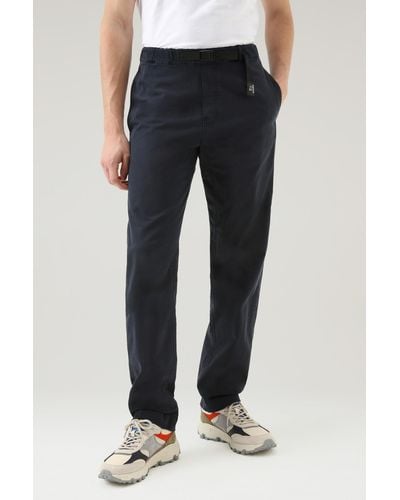 Woolrich Garment-dyed Chino Pants In Stretch Cotton With Nylon Belt - Blue