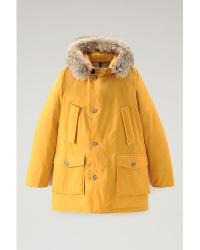 Woolrich Arctic Parka In Ramar Cloth With Detachable Fur Trim Yellow