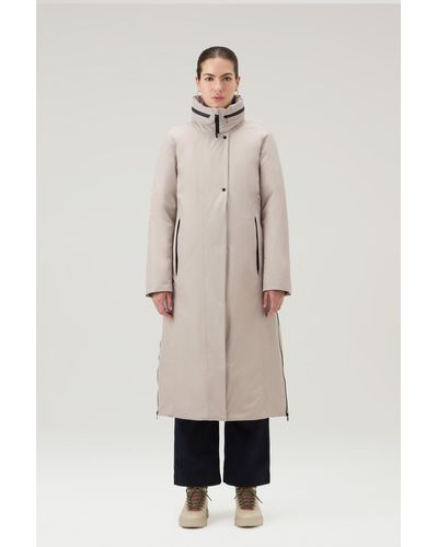 Woolrich Waterproof High-tech Long Coat In Recycled Gore-tex - Natural