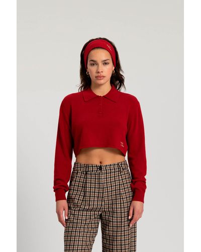 Woolrich Crop Polo In Virgin Wool Blend With Matching Band - Daniëlle Cathari / - Red