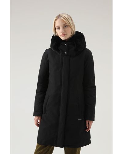 Woolrich Bow Bridge Parka In Ramar Cloth With Faux Fur - Black