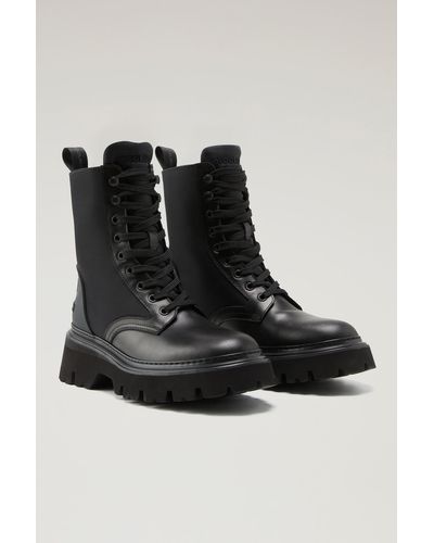 Woolrich Boots In Calfskin And Nylon With Shearling Lining - Black