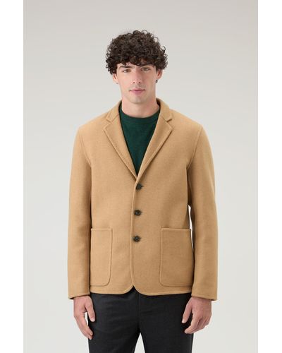 Woolrich Blazer In Manteco Recycled Wool Blend - Natural