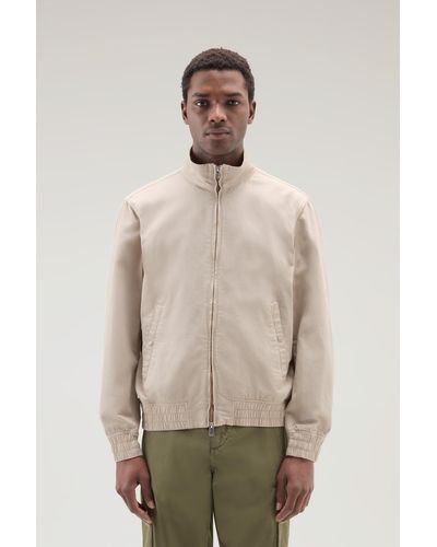Woolrich Bomber Jacket In Cotton-linen Blend - Natural