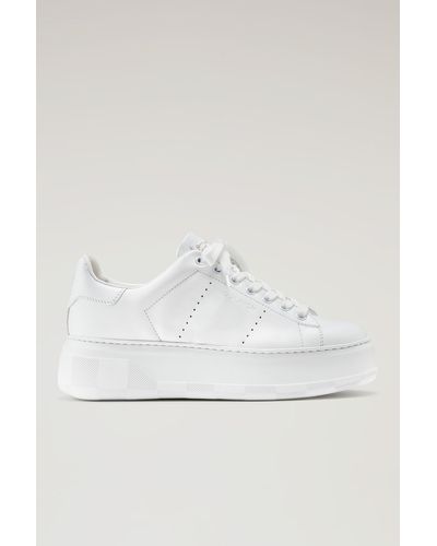 Woolrich Chunky Court Sneakers In Leather - White