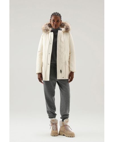 Woolrich Arctic Parka In Ramar Cloth With Four Pockets And Detachable Fur - Natural