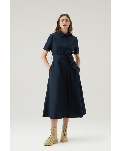 Woolrich Shirt Dress In Pure Cotton Poplin - Blue