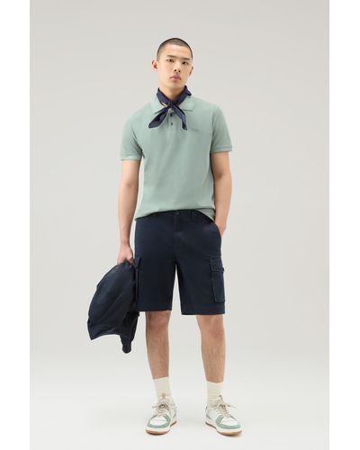 Woolrich Garment-dyed Mackinack Polo In Stretch Cotton Piquet Green - Blue