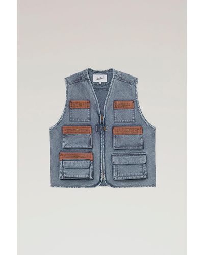 Woolrich Rope-dyed Vest In Cordura Nylon And Cotton Blend - Blue