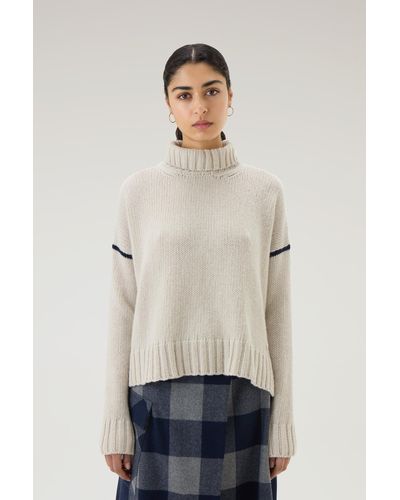 Woolrich Turtleneck Sweater In Pure Virgin Wool - Natural