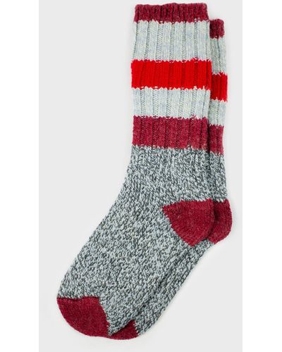 Woolrich Merino Stripe Socks - Made In The Usa - Red