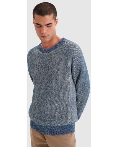 Woolrich Crewneck Sweater In Cotton Linen Blend - Blue