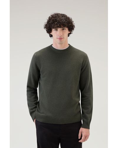Woolrich Garment-dyed Crewneck In Pure Virgin Wool - Gray