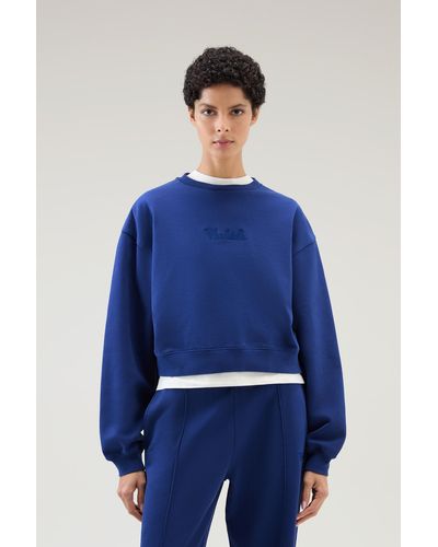 Woolrich Crewneck Pure Cotton Sweatshirt With Embroidered Logo - Blue