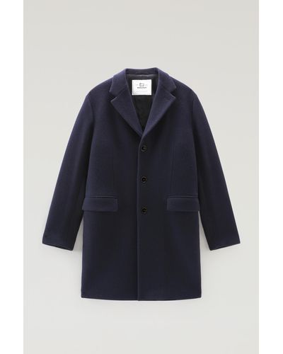 Woolrich Classic Coat In Melton Wool Blend - Blue