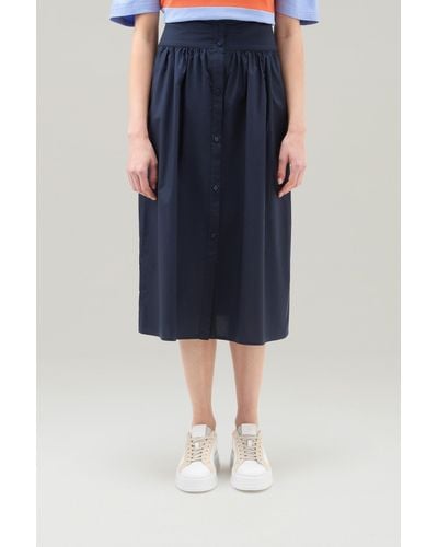 Woolrich Midi Skirt In Pure Cotton Poplin - Blue